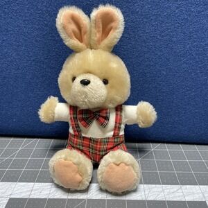 Windel Plush Bunny Dressed In Tartan 9" Overalls. Bow Tie